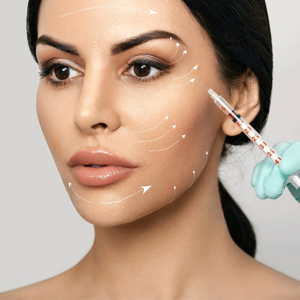 A woman receiving a beauty injection in her face for skin rejuvenation.